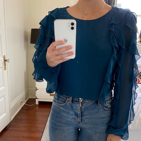 Aly & Jay Turquoise Ruffle Sleeve Top - Picture 11 of 12